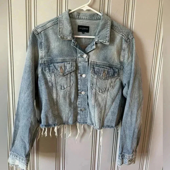 LUCKY BRAND Crochet Capsule Trucker Denim Distressed Jacket, Size Medium - Picture 8 of 16
